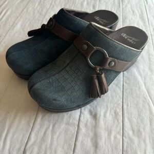 Dansko Shandi Navy Croc Embossed Leather Sz EU 39 Clogs Shoes Comfort 8.5-9